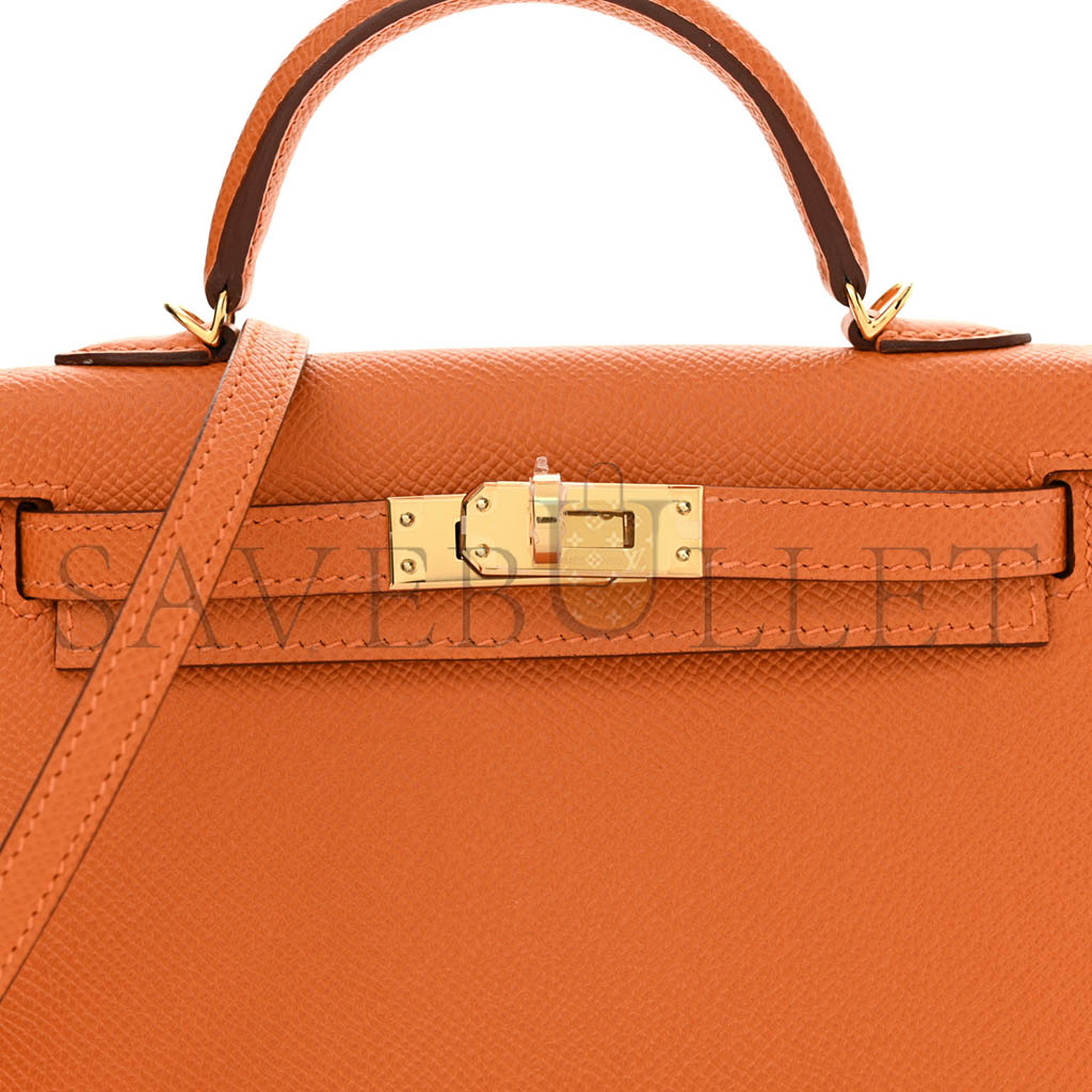 H**mes master mini kelly ii epsom leather orange gold buckle (19*12*5.5cm)